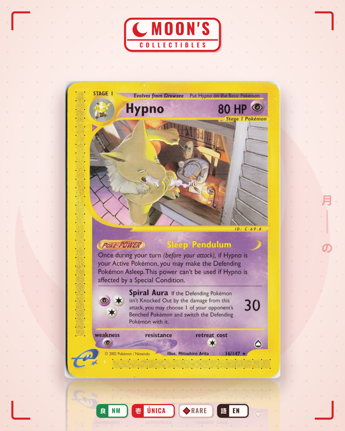 Carta Pokémon Hypno · Aquapolis #16/147 (NM) — pieza única en Moon's Collectibles México