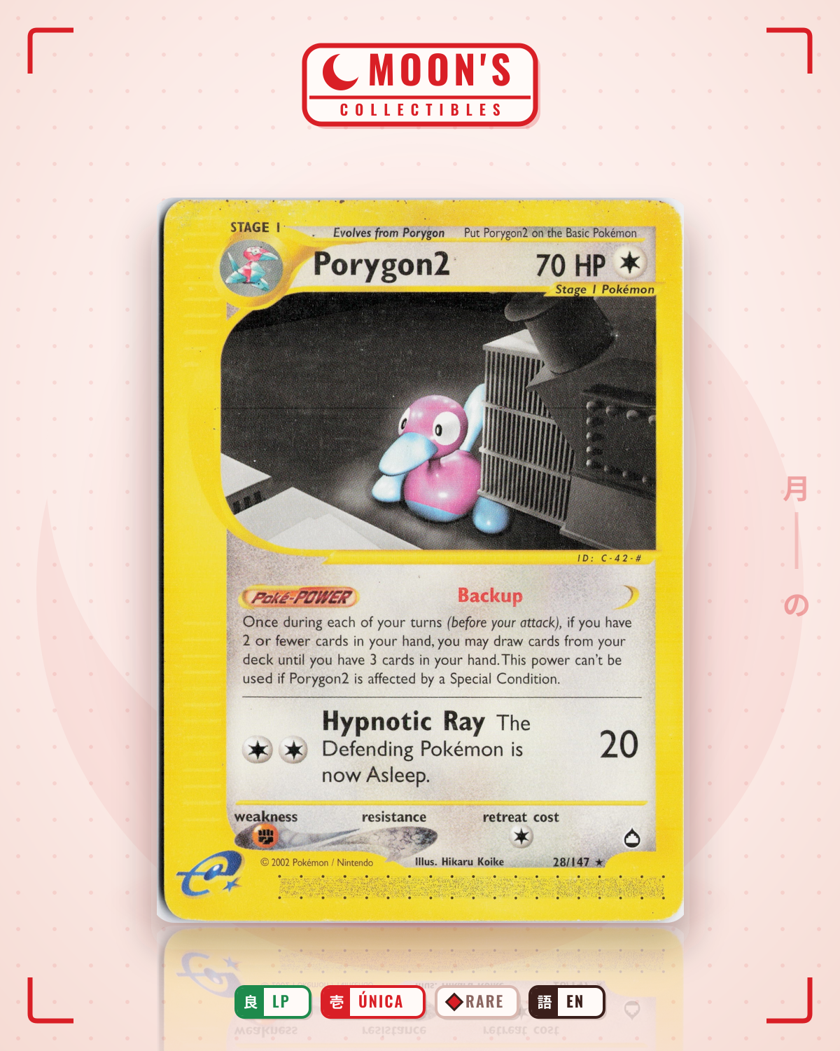 Carta Pokémon Porygon2 · Aquapolis #28/147 (LP) — pieza única en Moon's Collectibles México