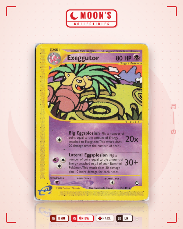 Carta Pokémon Exeggutor · Aquapolis #13/147 (DMG) — pieza única en Moon's Collectibles México