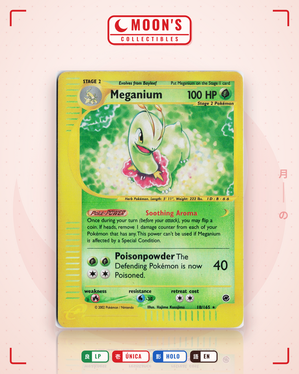 Carta Pokémon Meganium · Expedition Base Set #18/165 (LP) — pieza única en Moon's Collectibles México