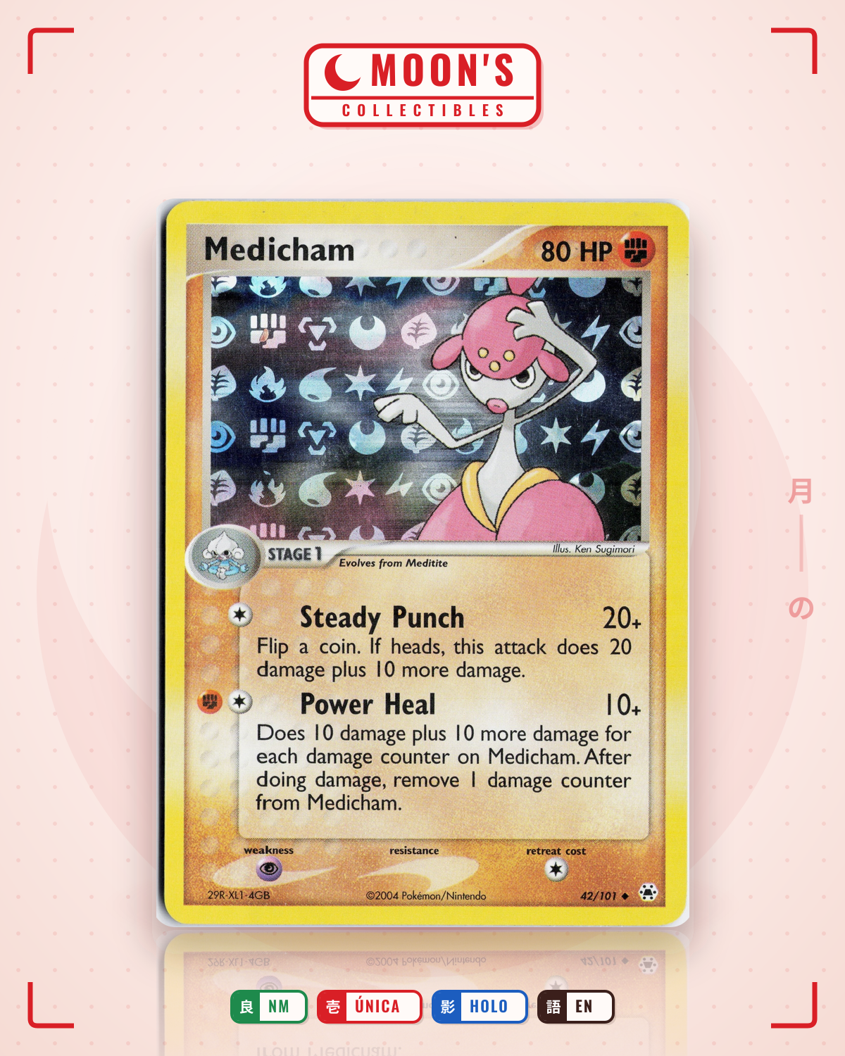 Carta Pokémon Medicham · Hidden Legends #42/101 (NM) — pieza única en Moon's Collectibles México