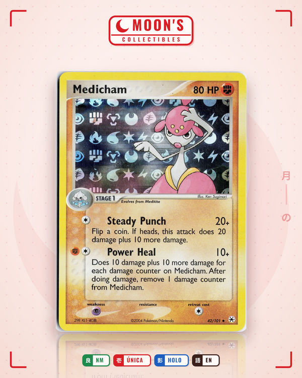 Carta Pokémon Medicham · Hidden Legends #42/101 (NM) — pieza única en Moon's Collectibles México