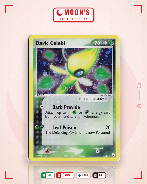 Carta Pokémon Dark Celebi · Hidden Legends #4/101 (NM) — pieza única en Moon's Collectibles México