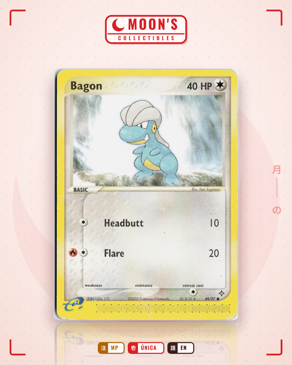 Carta Pokémon Bagon · Dragon #49/97 (MP) — pieza única en Moon's Collectibles México