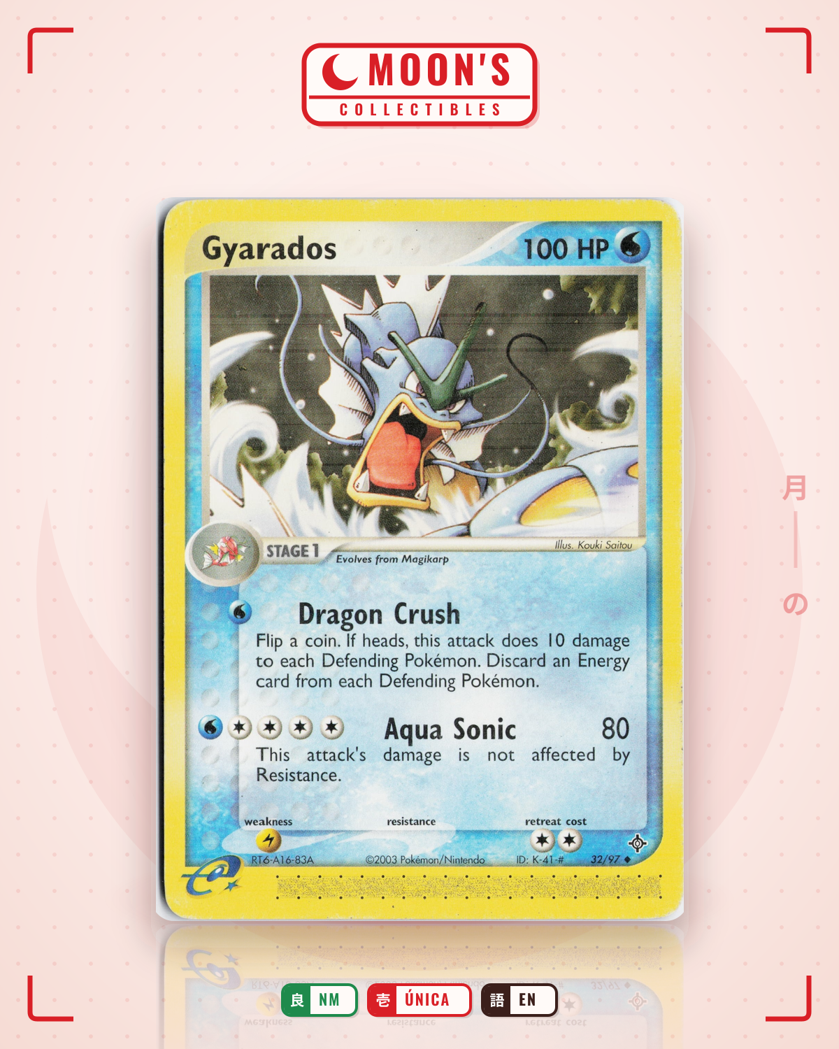 Carta Pokémon Gyarados · Dragon #32/97 (NM) — pieza única en Moon's Collectibles México