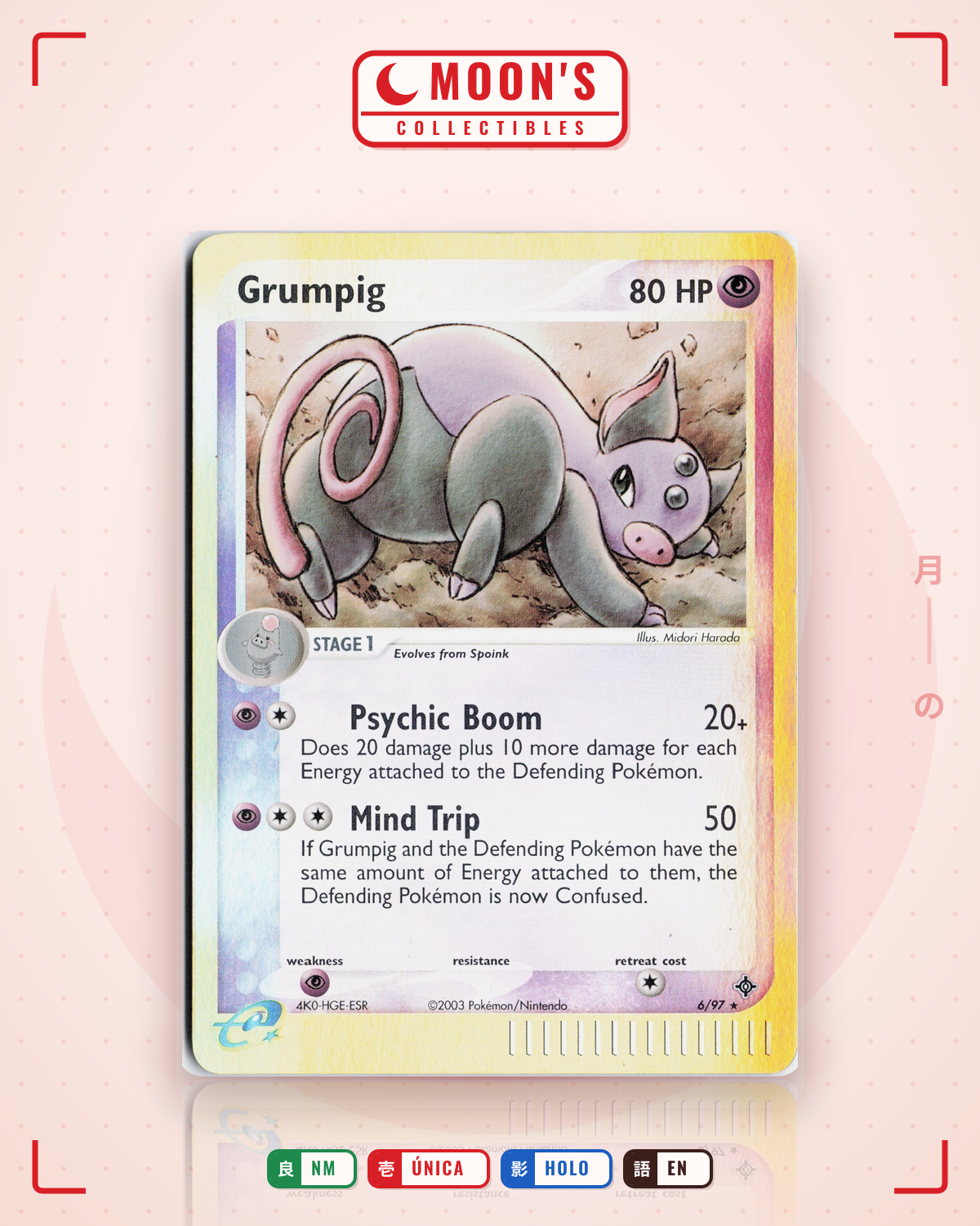 Carta Pokémon Grumpig · Dragon #6/97 (NM) — pieza única en Moon's Collectibles México