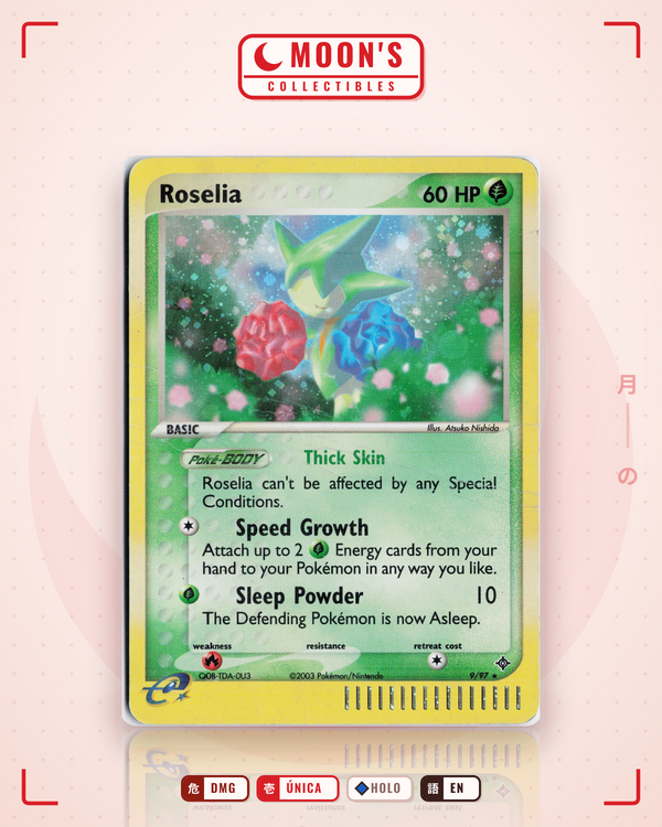 Carta Pokémon Roselia · Dragon #9/97 (DMG) — pieza única en Moon's Collectibles México