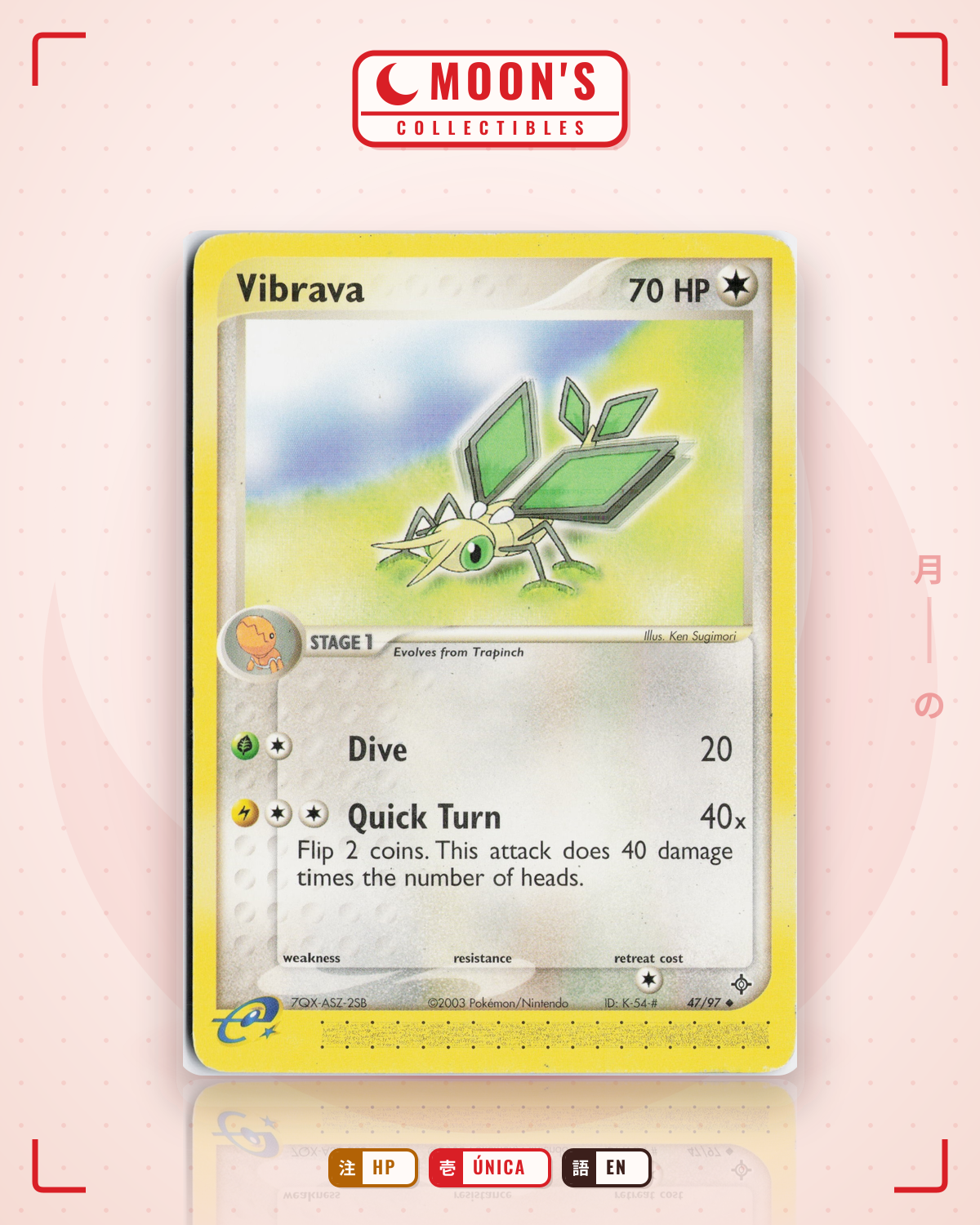Carta Pokémon Vibrava · Dragon #47/97 (HP) — pieza única en Moon's Collectibles México