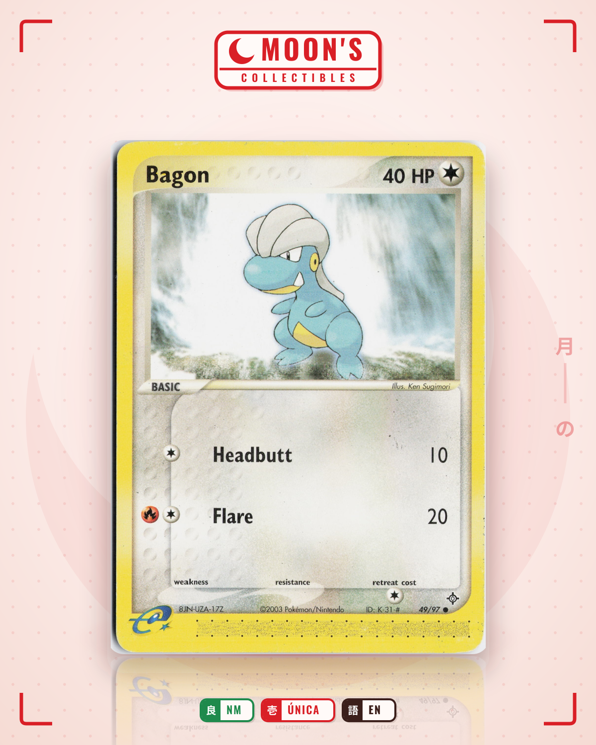 Carta Pokémon Bagon · Dragon #49/97 (NM) — pieza única en Moon's Collectibles México