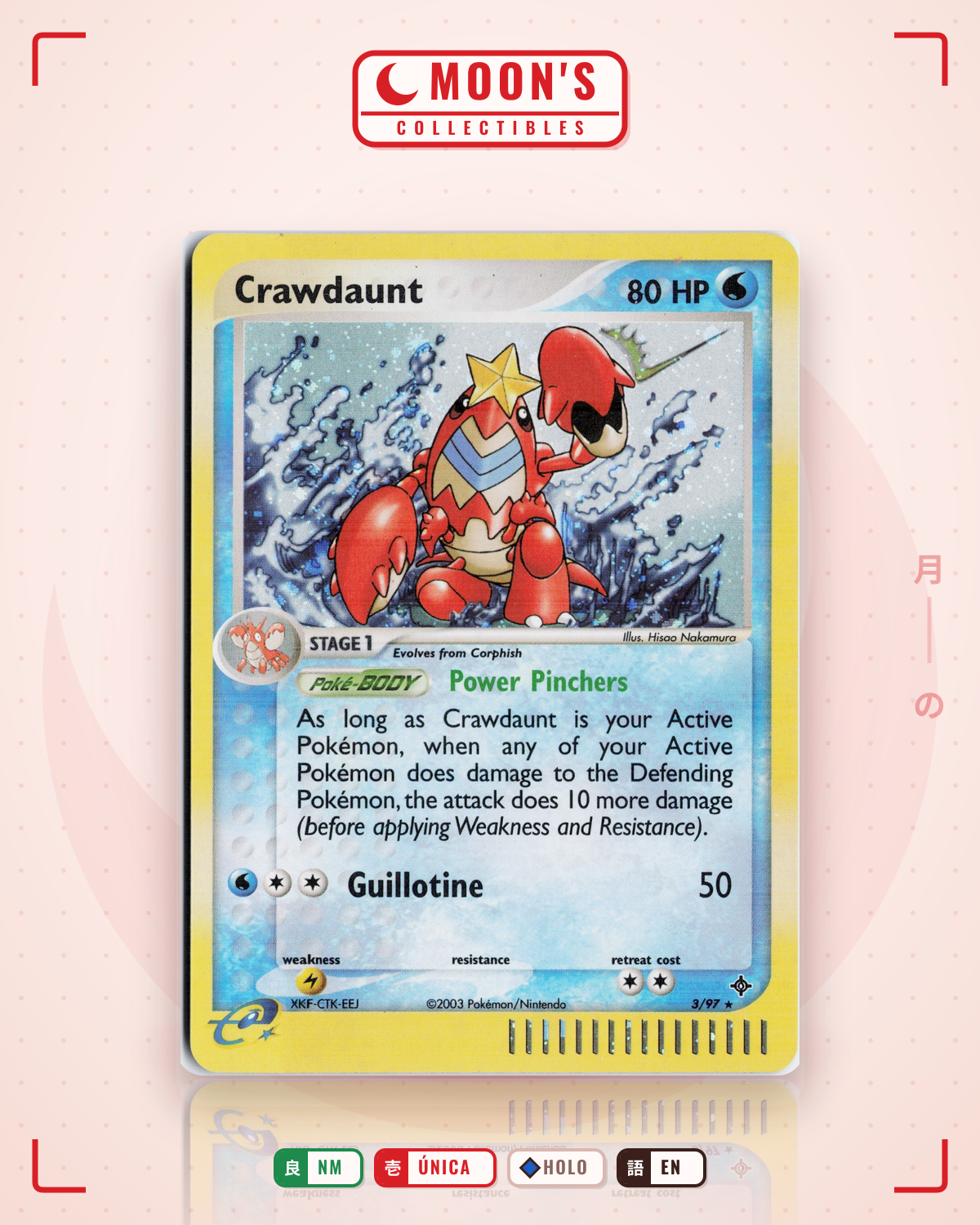 Carta Pokémon Crawdaunt · Dragon #3/97 (NM) — pieza única en Moon's Collectibles México