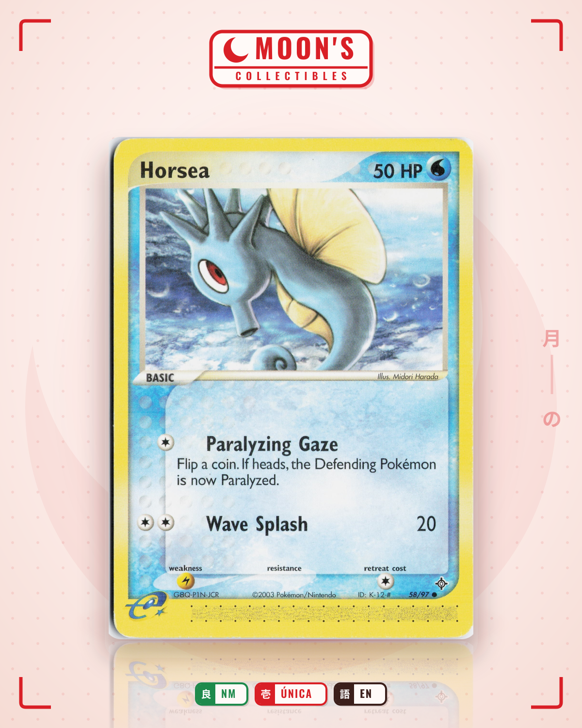 Carta Pokémon Horsea · Dragon #58/97 (NM) — pieza única en Moon's Collectibles México