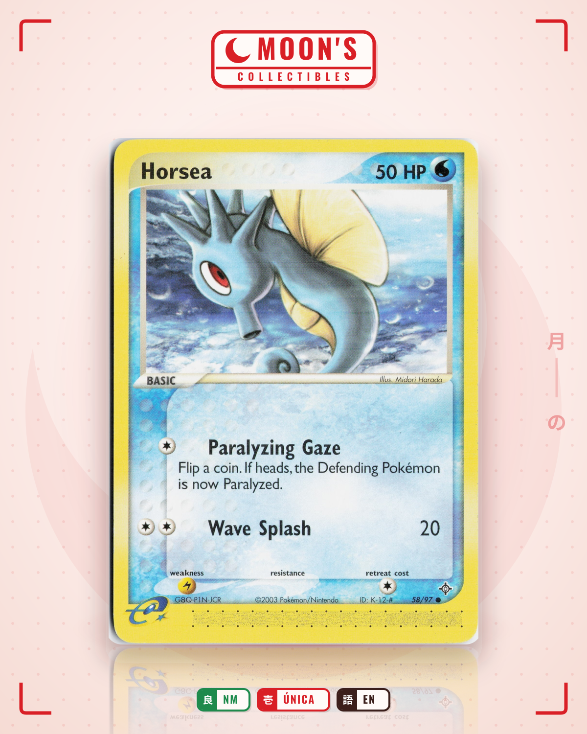 Carta Pokémon Horsea · Dragon #58/97 (NM) — pieza única en Moon's Collectibles México