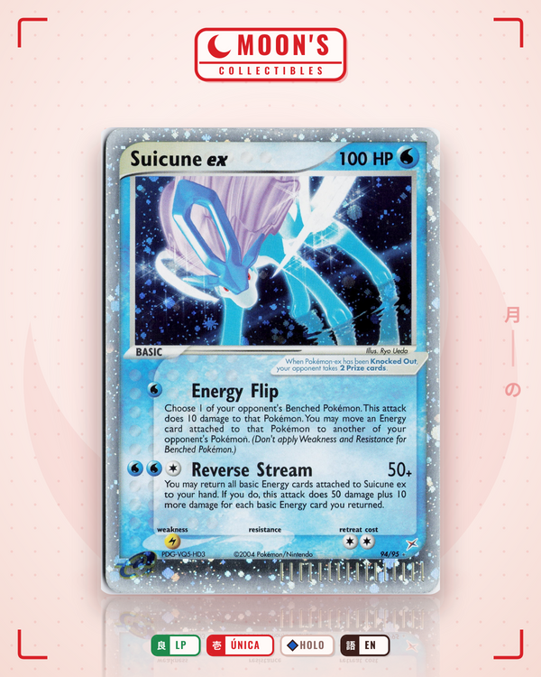 Carta Pokémon Suicune ex · Team Magma vs Team Aqua #94/95 (LP) — pieza única en Moon's Collectibles México