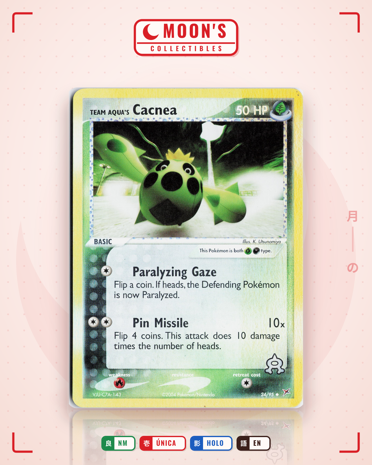 Carta Pokémon Team Aqua's Cacnea · Team Magma vs Team Aqua #24/95 (NM) — pieza única en Moon's Collectibles México
