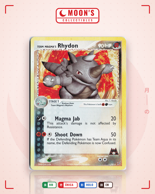 Carta Pokémon Team Magma's Rhydon · Team Magma vs Team Aqua #11/95 (NM) — pieza única en Moon's Collectibles México