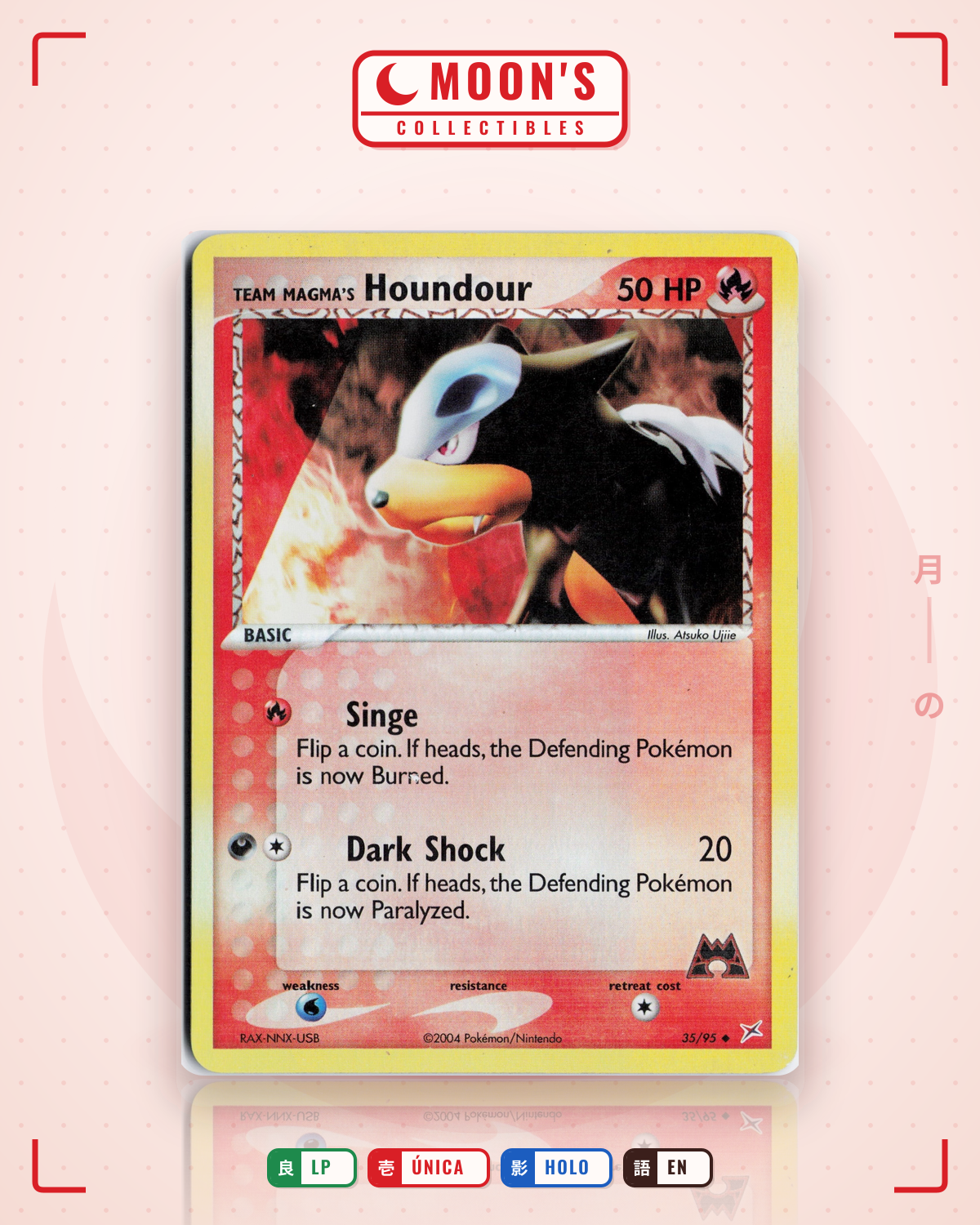 Carta Pokémon Team Magma's Houndour · Team Magma vs Team Aqua #35/95 (LP) — pieza única en Moon's Collectibles México