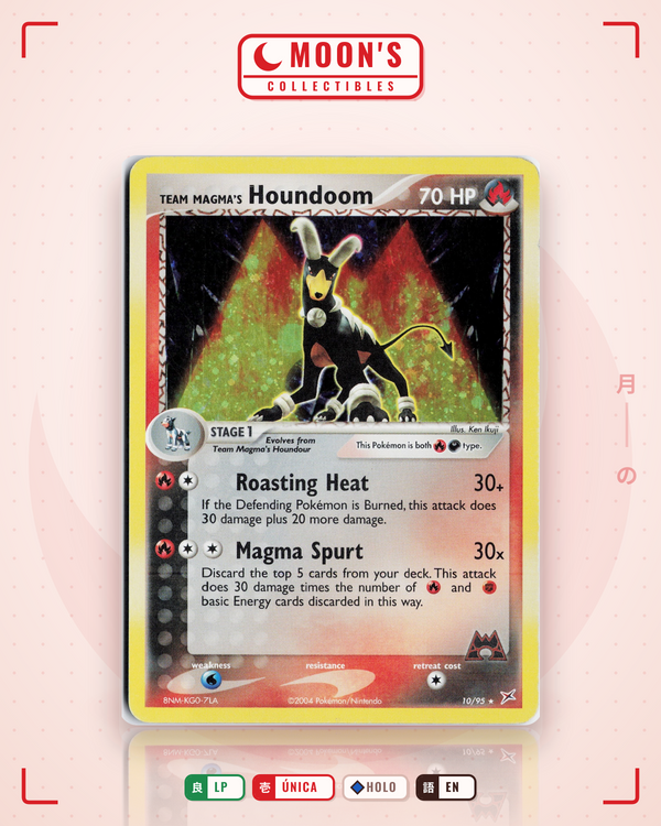 Carta Pokémon Team Magma's Houndoom · Team Magma vs Team Aqua #10/95 (LP) — pieza única en Moon's Collectibles México