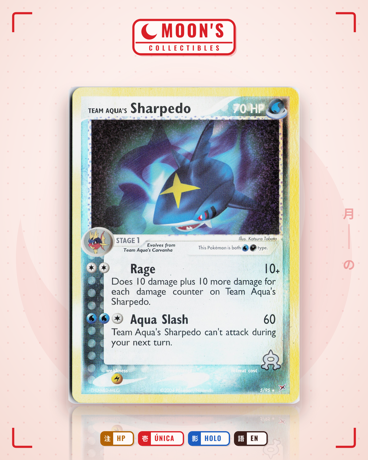 Carta Pokémon Team Aqua's Sharpedo · Team Magma vs Team Aqua #5/95 (HP) — pieza única en Moon's Collectibles México