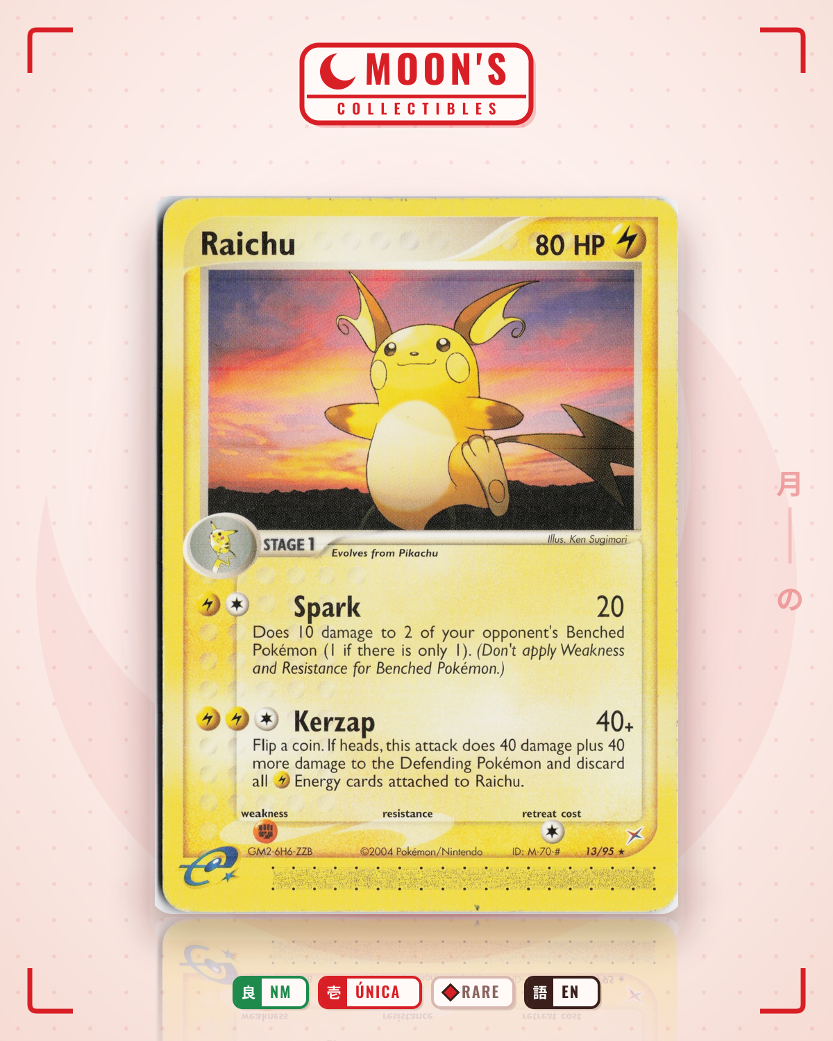 Carta Pokémon Raichu · Team Magma vs Team Aqua #13/95 (NM) — pieza única en Moon's Collectibles México