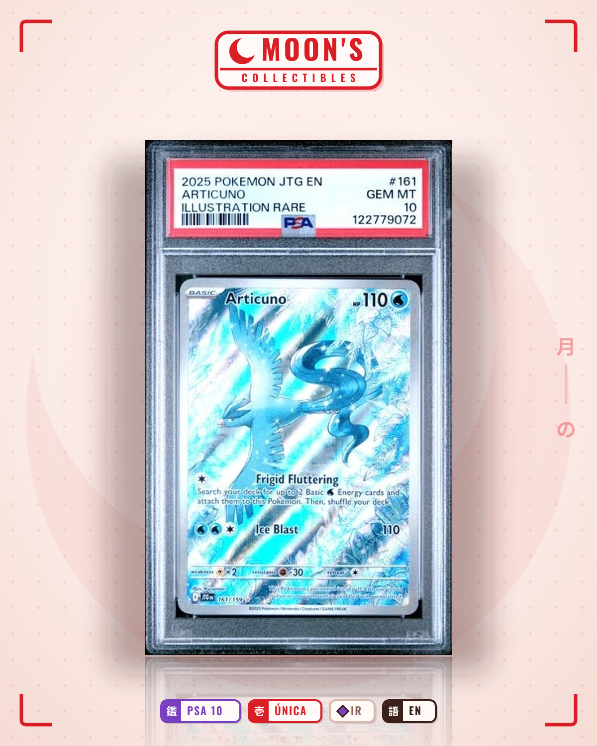 Carta Pokémon Articuno · Journey Together #161/159 (PSA 10) — pieza única en Moon's Collectibles México