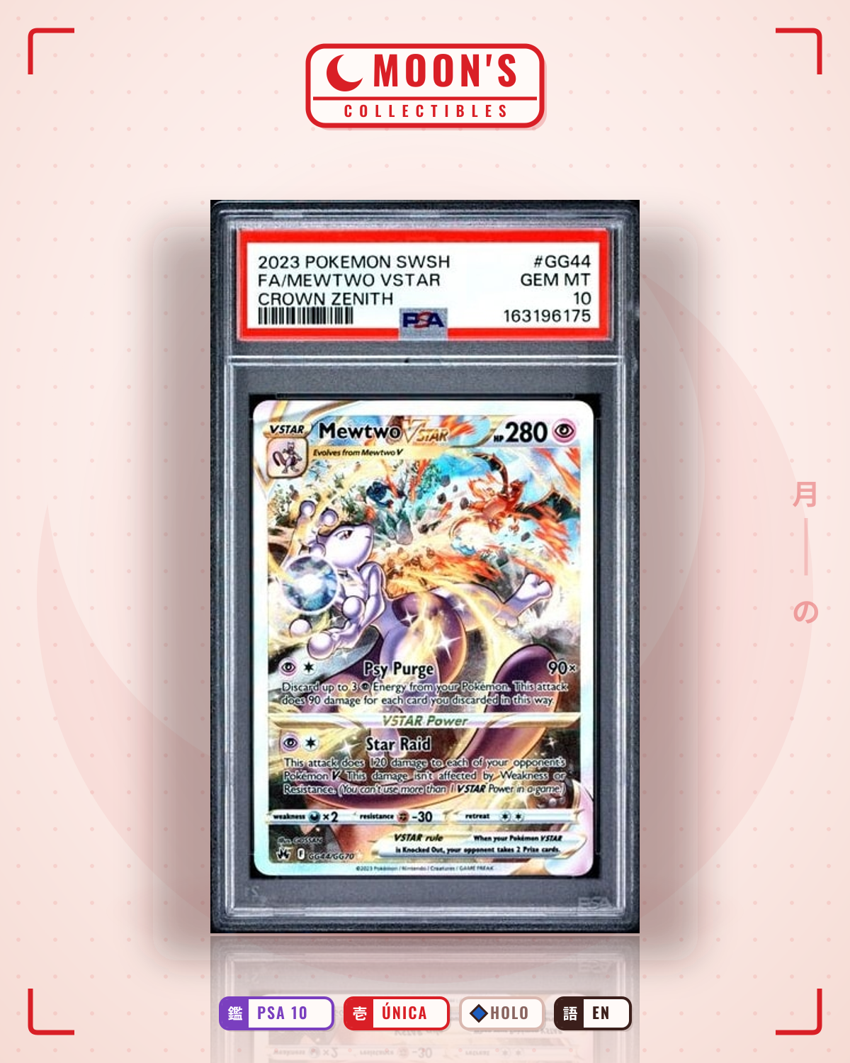 Carta Pokémon Mewtwo VSTAR · Crown Zenith Galarian Gallery #GG44/GG70 (PSA 10) — pieza única en Moon's Collectibles México