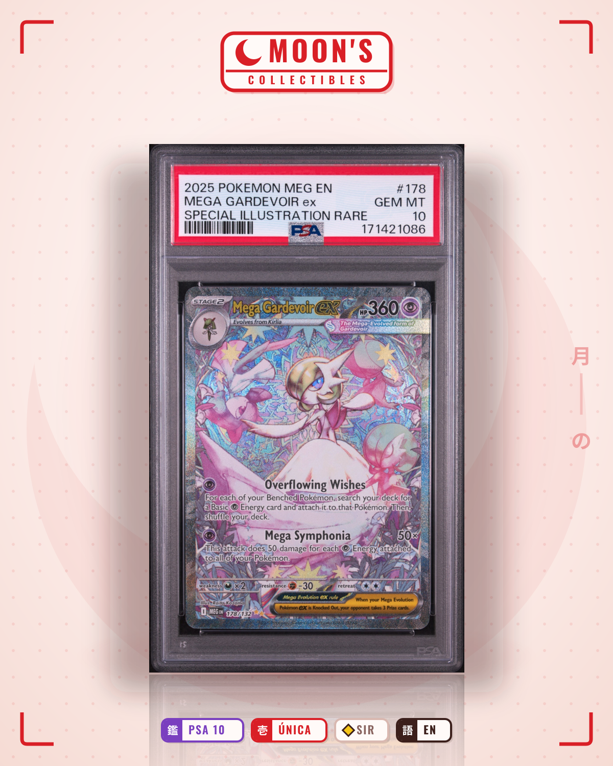Carta Pokémon Mega Gardevoir ex · Mega Evolution #178/132 (PSA 10) — pieza única en Moon's Collectibles México