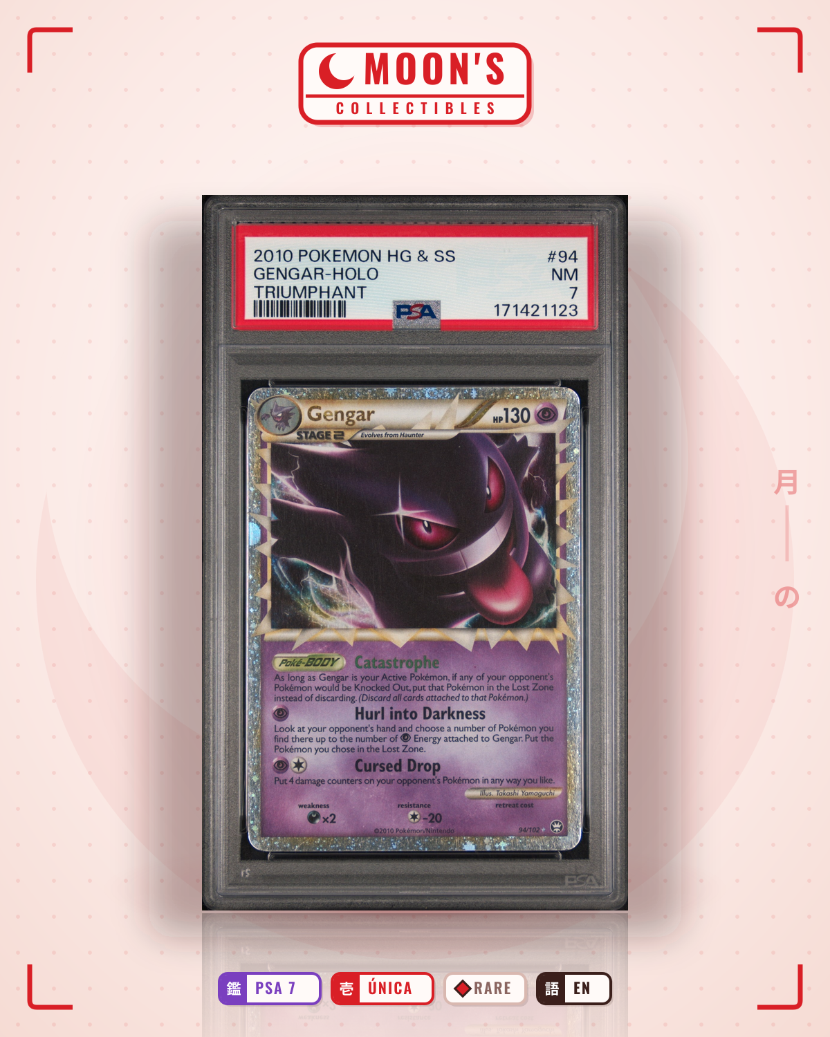 Carta Pokémon Gengar · HS—Triumphant #94/102 (PSA 7) — pieza única en Moon's Collectibles México
