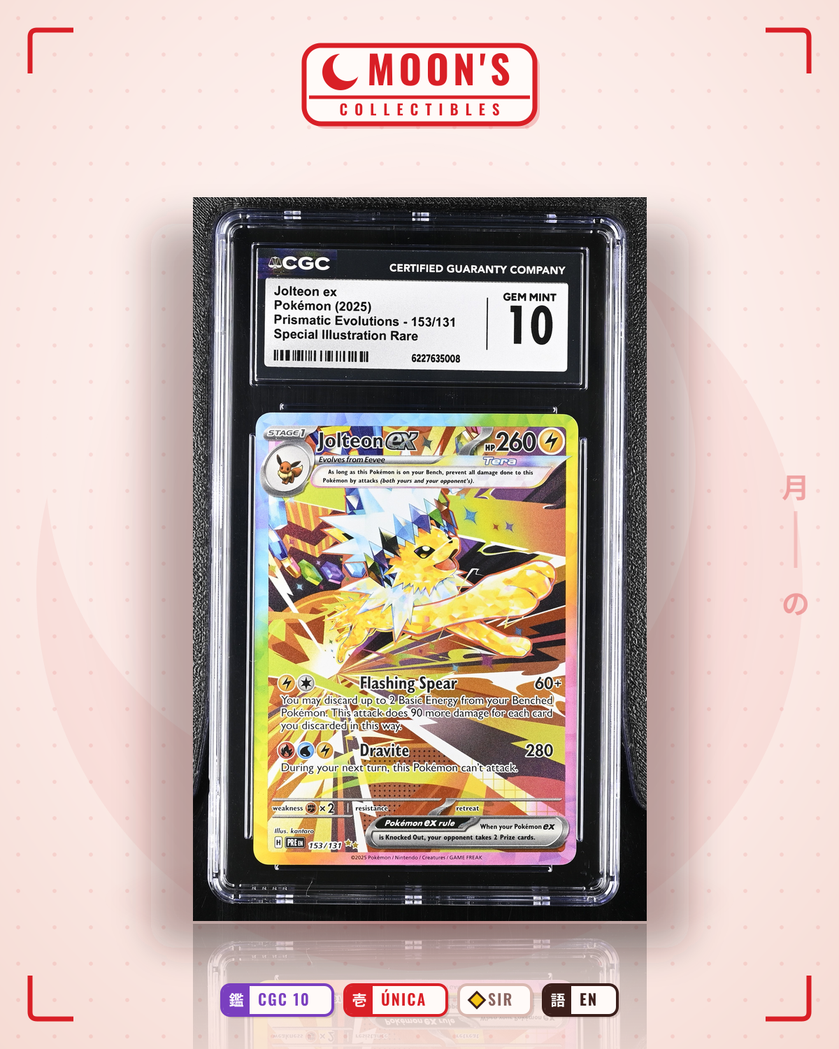 Carta Pokémon Jolteon ex · Prismatic Evolutions #153/131 (CGC 10) — pieza única en Moon's Collectibles México