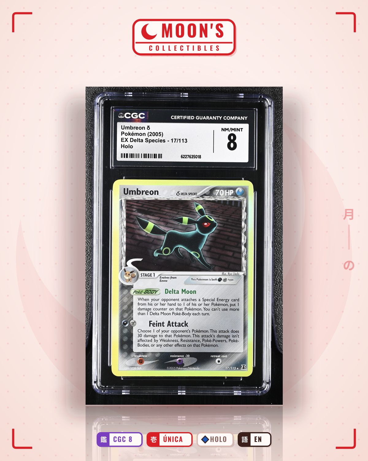 Carta Pokémon Umbreon δ · Delta Species #17/113 (CGC 8) — pieza única en Moon's Collectibles México