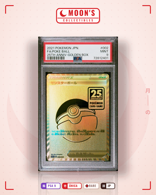 Carta Pokémon Poke Ball JP · 25th Anniversary Golden Box #002/015 (PSA 9) — pieza única en Moon's Collectibles México
