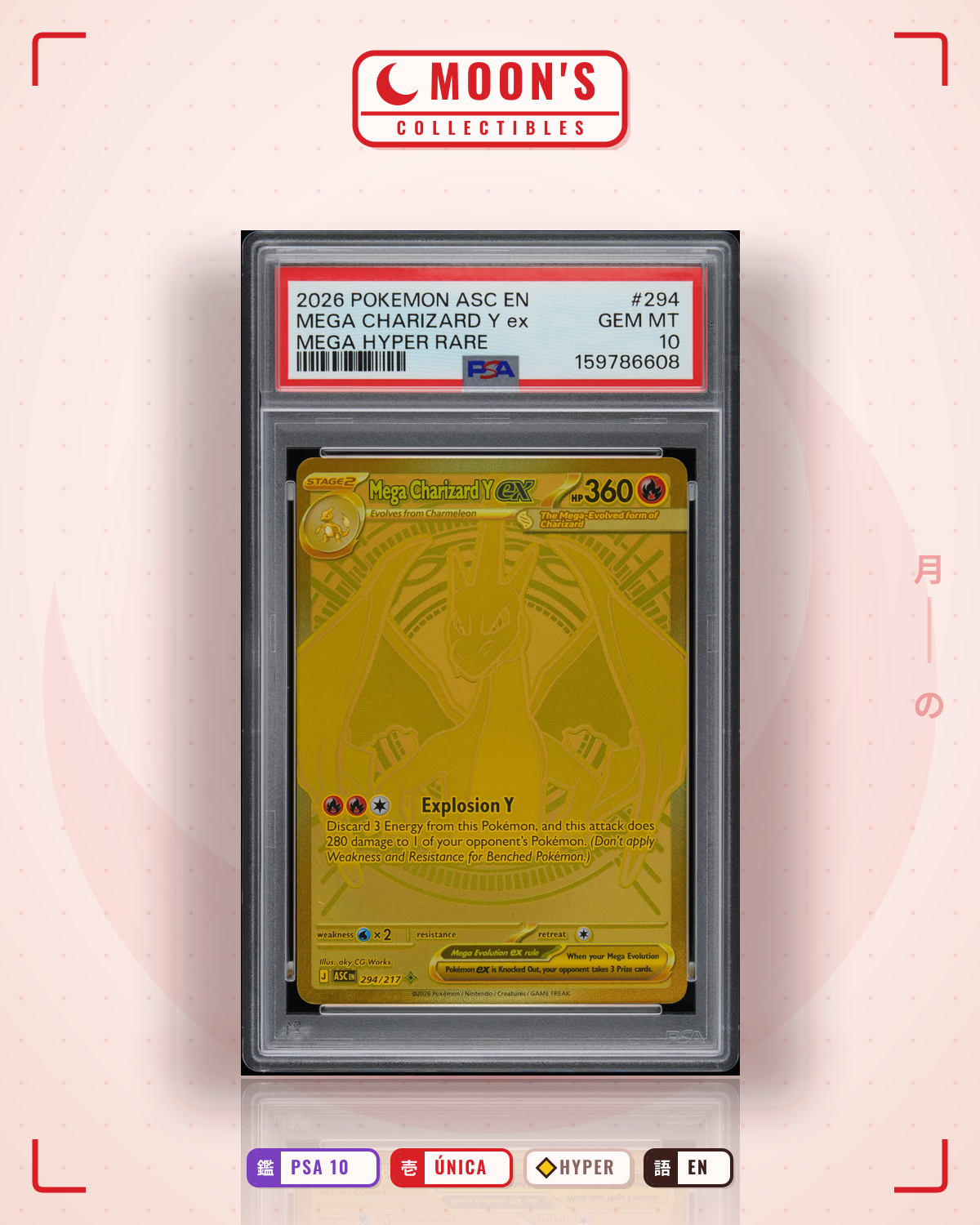 Carta Pokémon Mega Charizard Y ex · Ascended Heroes #294/217 (PSA 10) — pieza única en Moon's Collectibles México