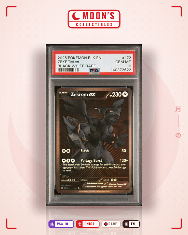 Carta Pokémon Zekrom ex · Black Bolt #172/086 (PSA 10) — pieza única en Moon's Collectibles México