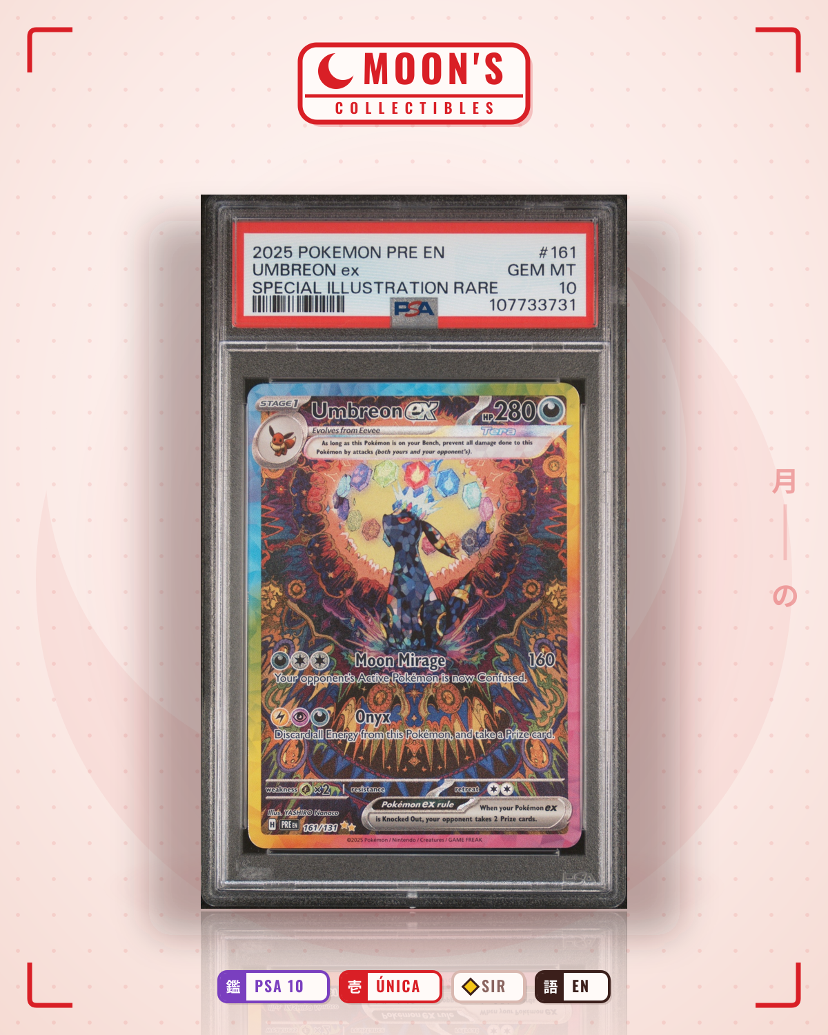 Carta Pokémon Umbreon ex · Prismatic Evolutions #161/131 (PSA 10) — pieza única en Moon's Collectibles México
