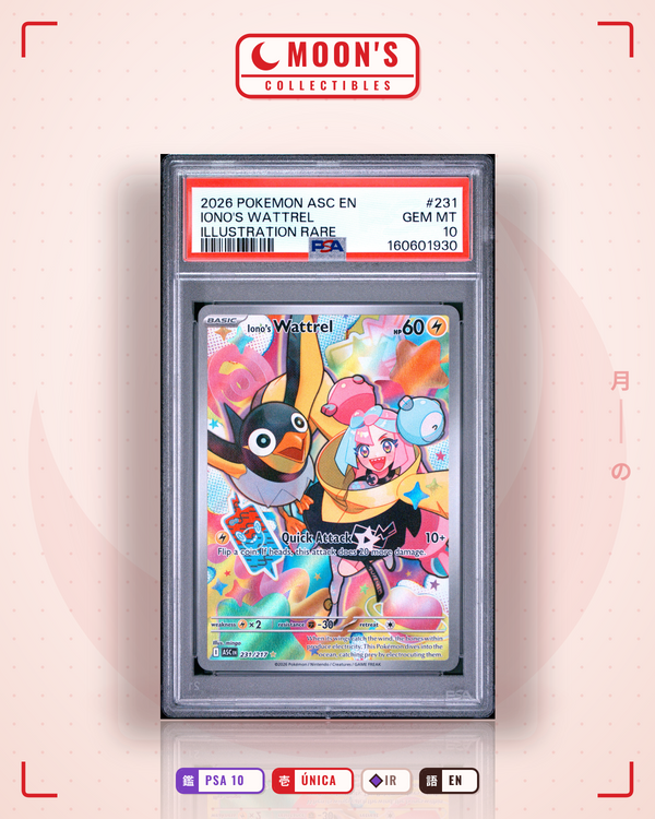 Carta Pokémon Iono's Wattrel · Ascended Heroes #231/217 (PSA 10) — pieza única en Moon's Collectibles México