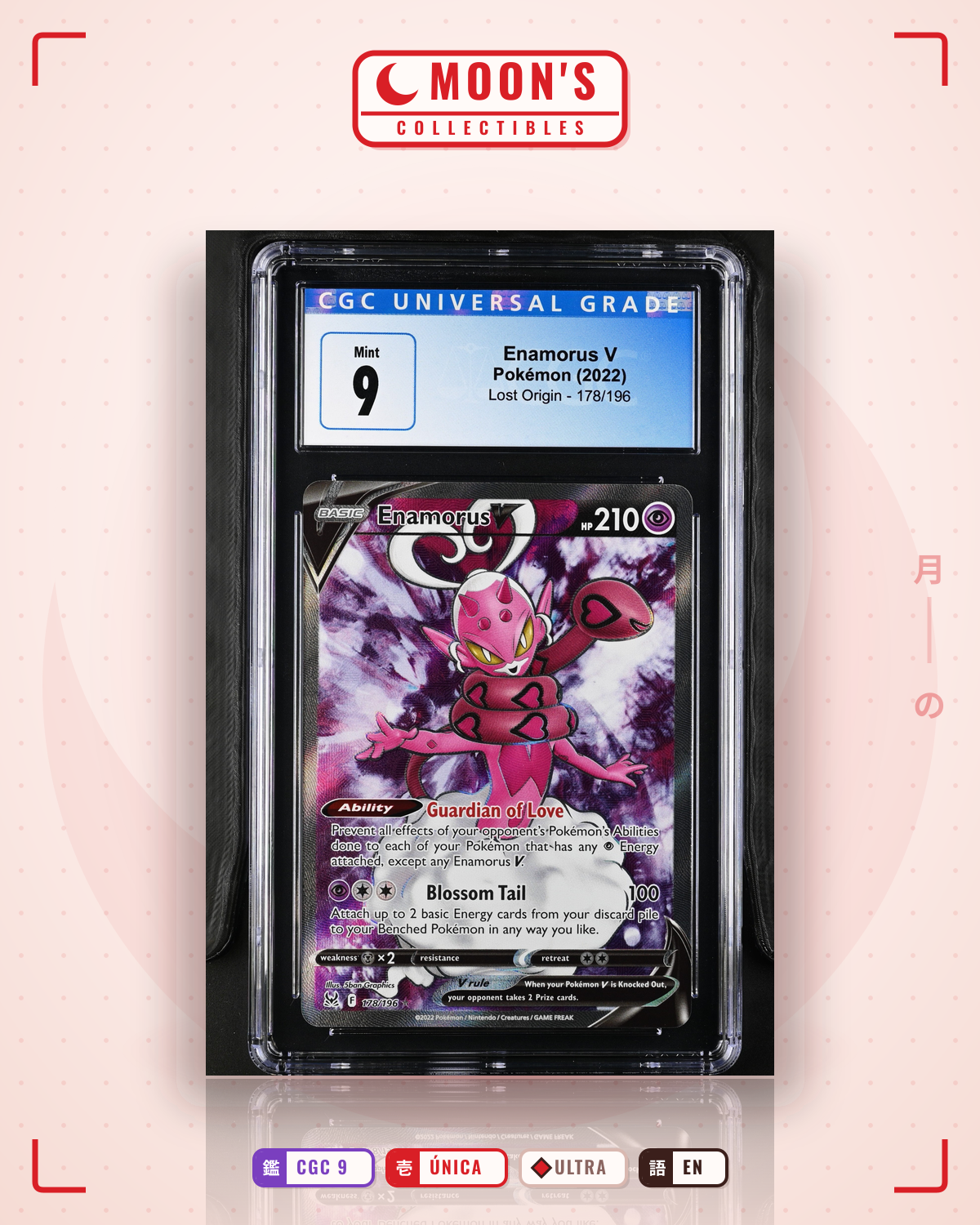 Carta Pokémon Enamorus V · Lost Origin #178/196 (CGC 9) — pieza única en Moon's Collectibles México