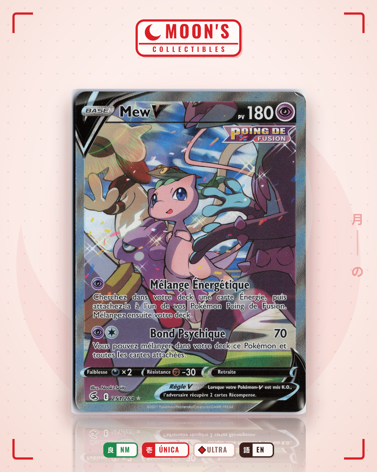 Carta Pokémon Mew V Francés · Fusion Strike #251/264 (NM) — pieza única en Moon's Collectibles México