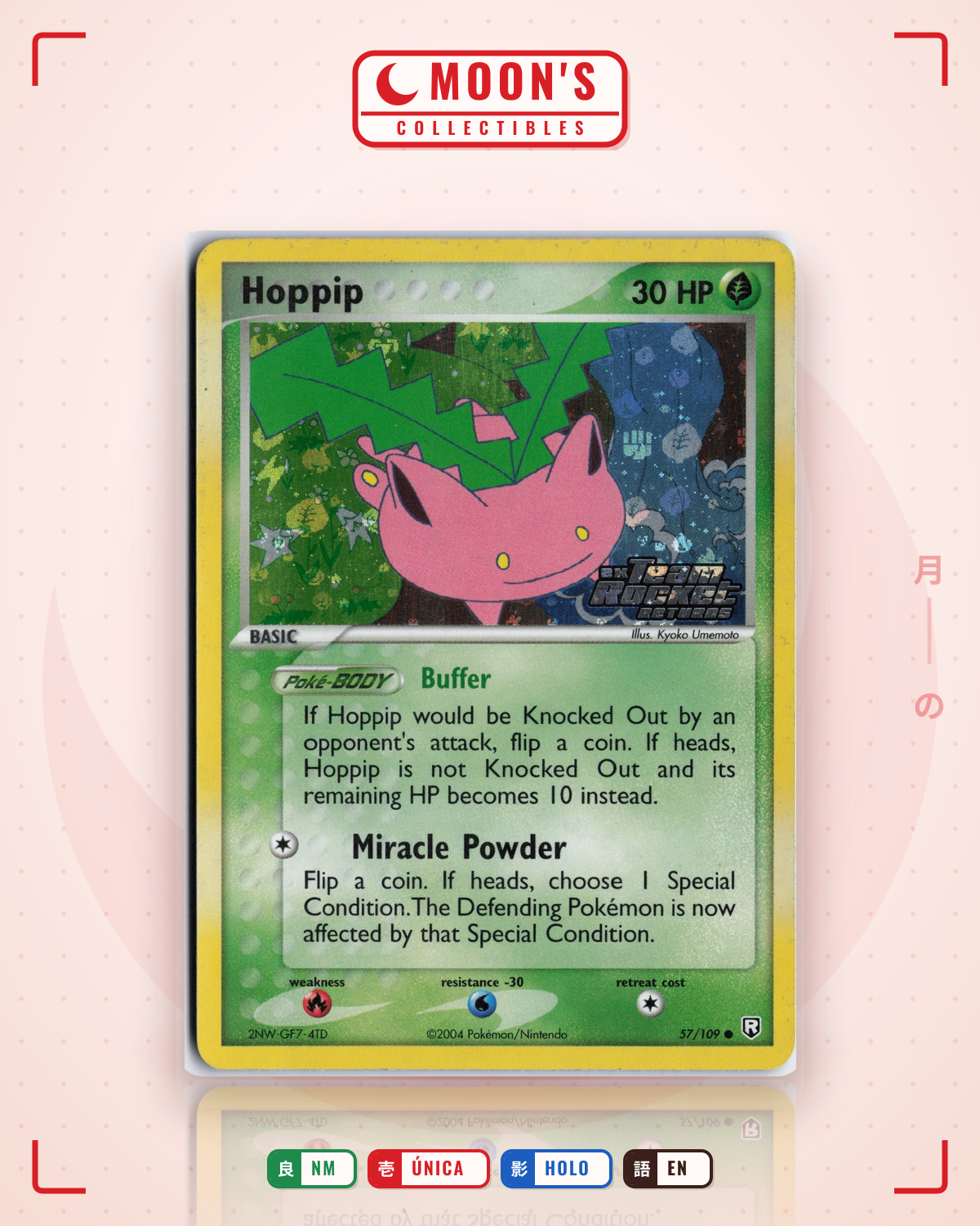 Carta Pokémon Hoppip · Team Rocket Returns #57/109 (NM) — pieza única en Moon's Collectibles México