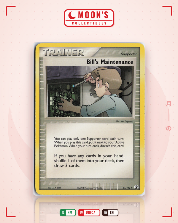 Carta Pokémon Bill's Maintenance · FireRed & LeafGreen #87/112 (NM) — pieza única en Moon's Collectibles México