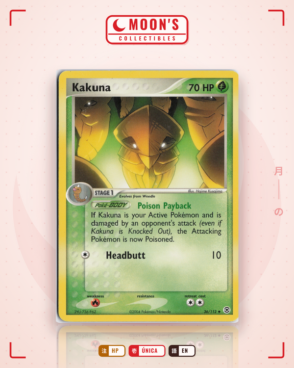 Carta Pokémon Kakuna · FireRed & LeafGreen #36/112 (HP) — pieza única en Moon's Collectibles México