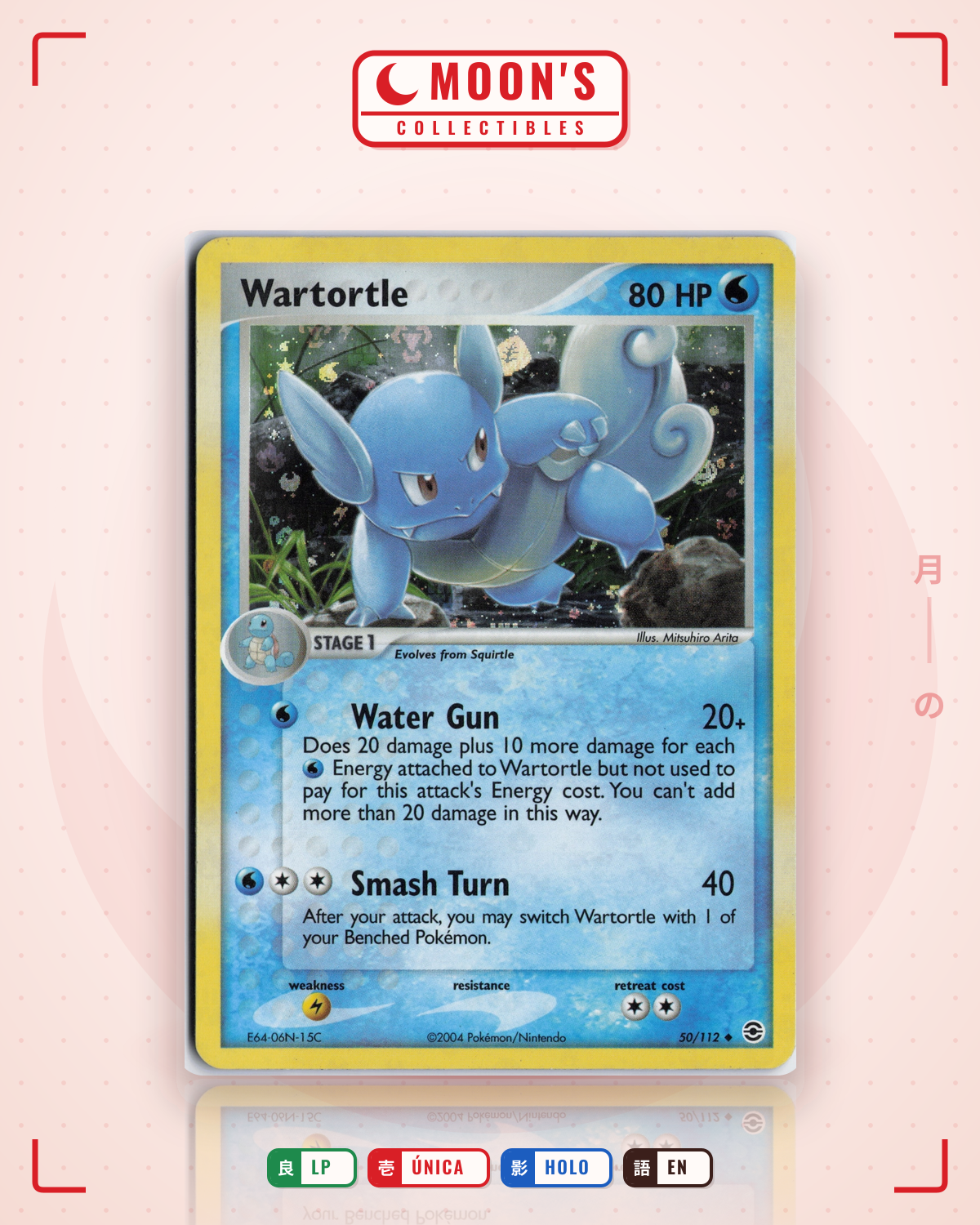 Carta Pokémon Wartortle · FireRed & LeafGreen #50/112 (LP) — pieza única en Moon's Collectibles México
