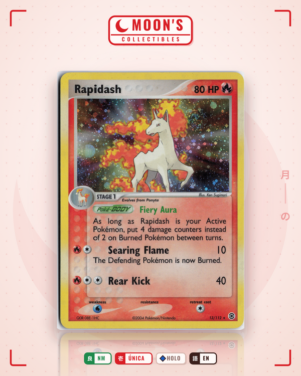 Carta Pokémon Rapidash · FireRed & LeafGreen #13/112 (NM) — pieza única en Moon's Collectibles México