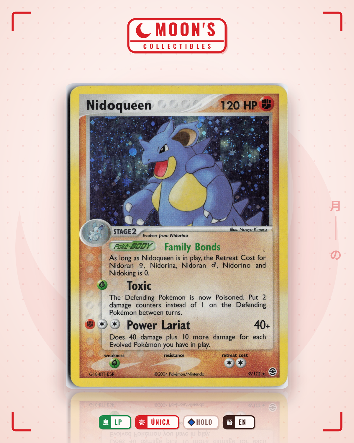 Carta Pokémon Nidoqueen · FireRed & LeafGreen #9/112 (LP) — pieza única en Moon's Collectibles México