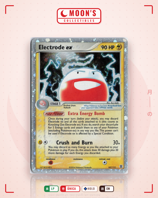 Carta Pokémon Electrode ex · FireRed & LeafGreen #107/112 (LP) — pieza única en Moon's Collectibles México