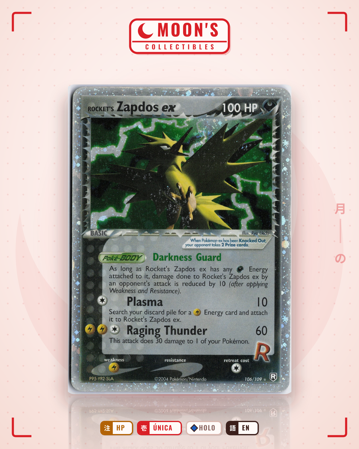 Carta Pokémon Rocket's Zapdos ex · Team Rocket Returns #106/109 (HP) — pieza única en Moon's Collectibles México