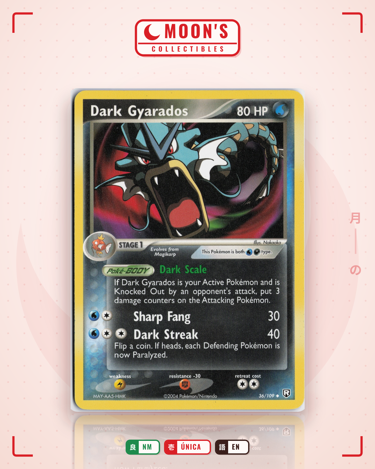 Carta Pokémon Dark Gyarados · Team Rocket Returns #36/109 (NM) — pieza única en Moon's Collectibles México