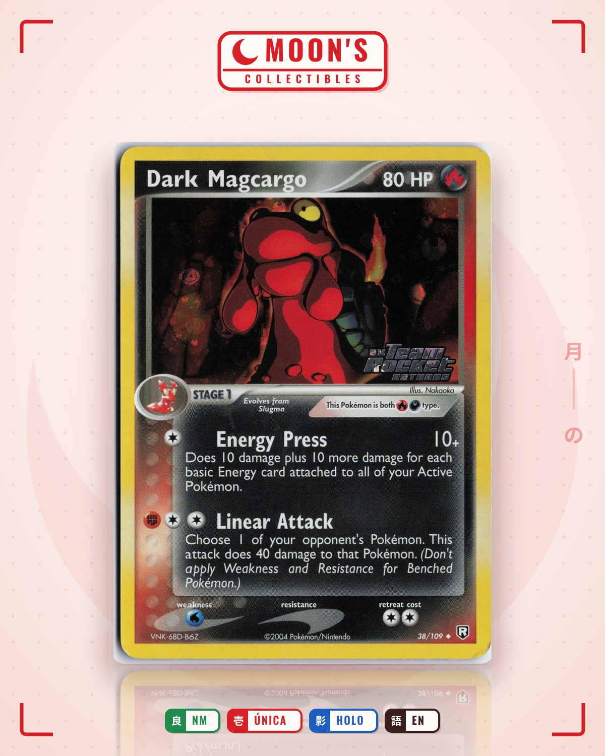 Carta Pokémon Dark Magcargo · Team Rocket Returns #38/109 (NM) — pieza única en Moon's Collectibles México