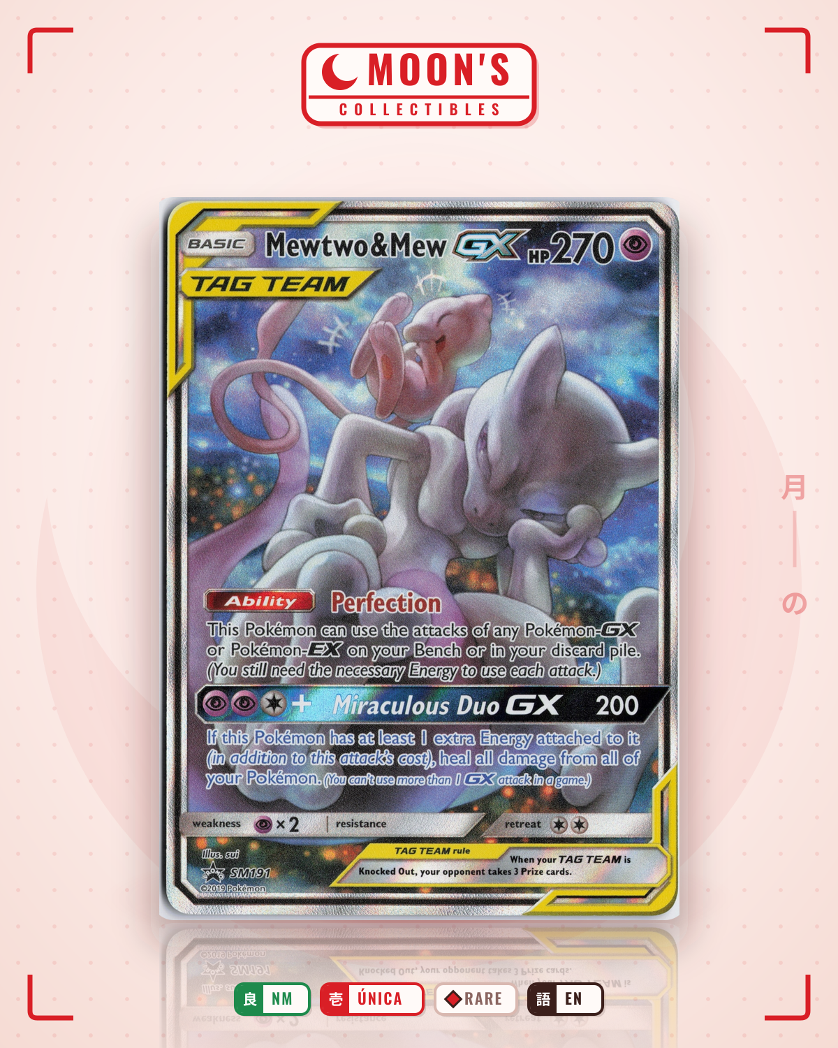 Carta Pokémon Mewtwo & Mew-GX · SM Black Star Promos #SM191 (NM) — pieza única en Moon's Collectibles México