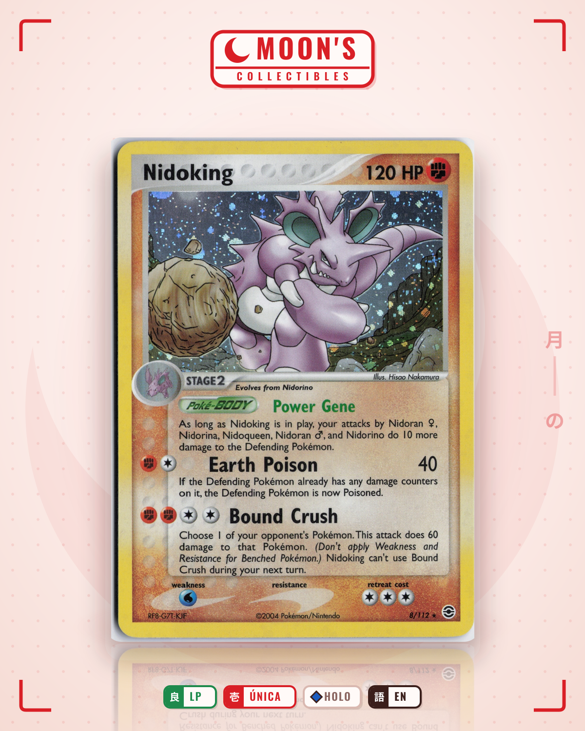 Carta Pokémon Nidoking · FireRed & LeafGreen #8/112 (LP) — pieza única en Moon's Collectibles México