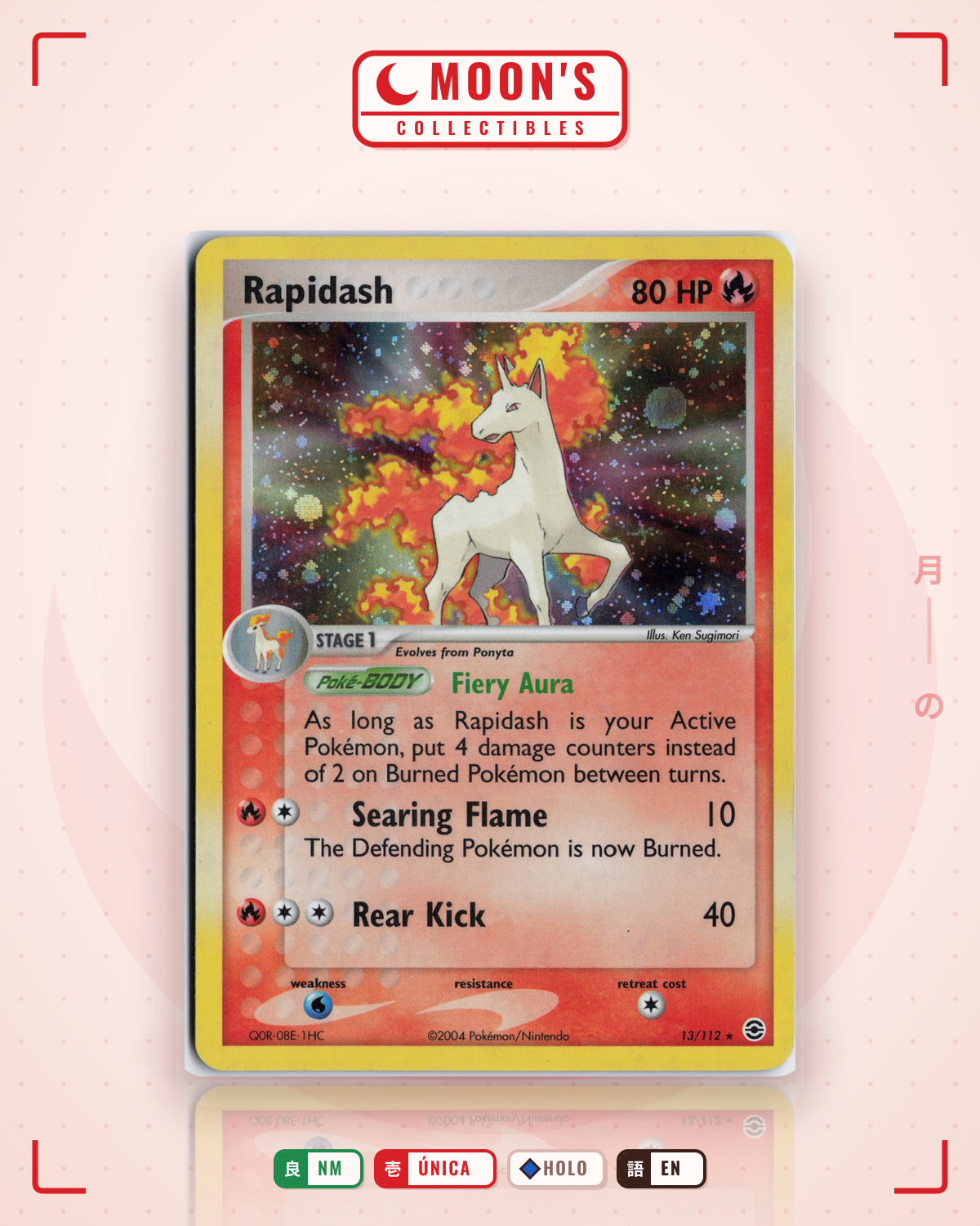 Carta Pokémon Rapidash · FireRed & LeafGreen #13/112 (NM) — pieza única en Moon's Collectibles México
