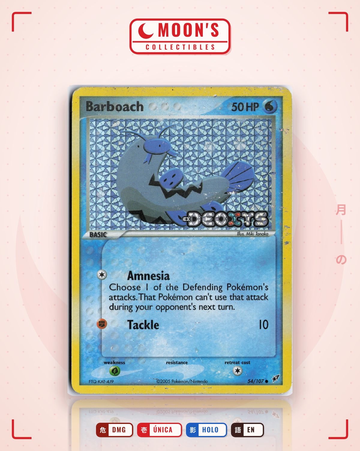 Carta Pokémon Barboach · Deoxys #54/107 (DMG) — pieza única en Moon's Collectibles México